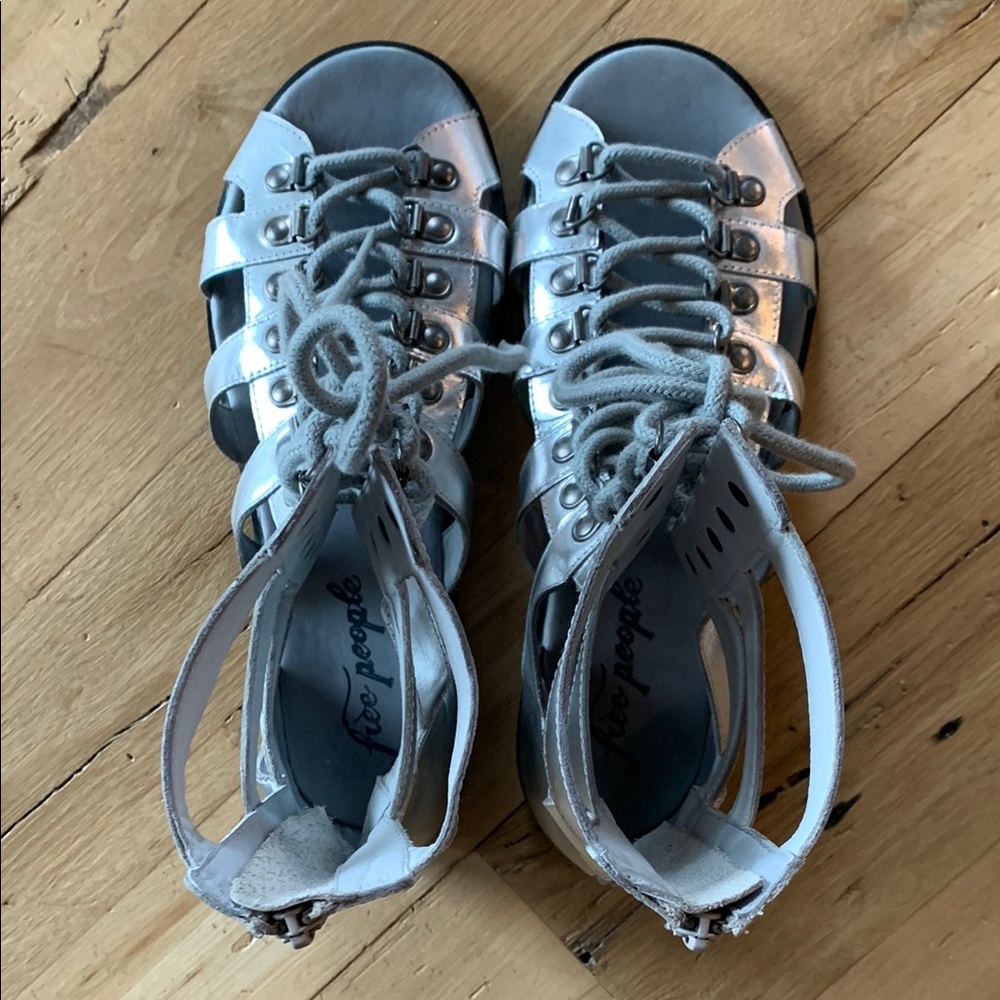 Free People Silver Gladiator Sandals Size 10